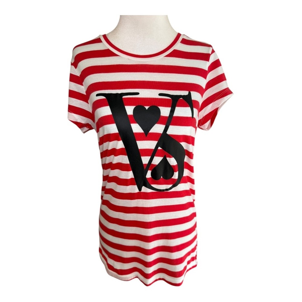 Victoria's Secret Striped Tee VS Heart Graphic Short Sleeve Top Small